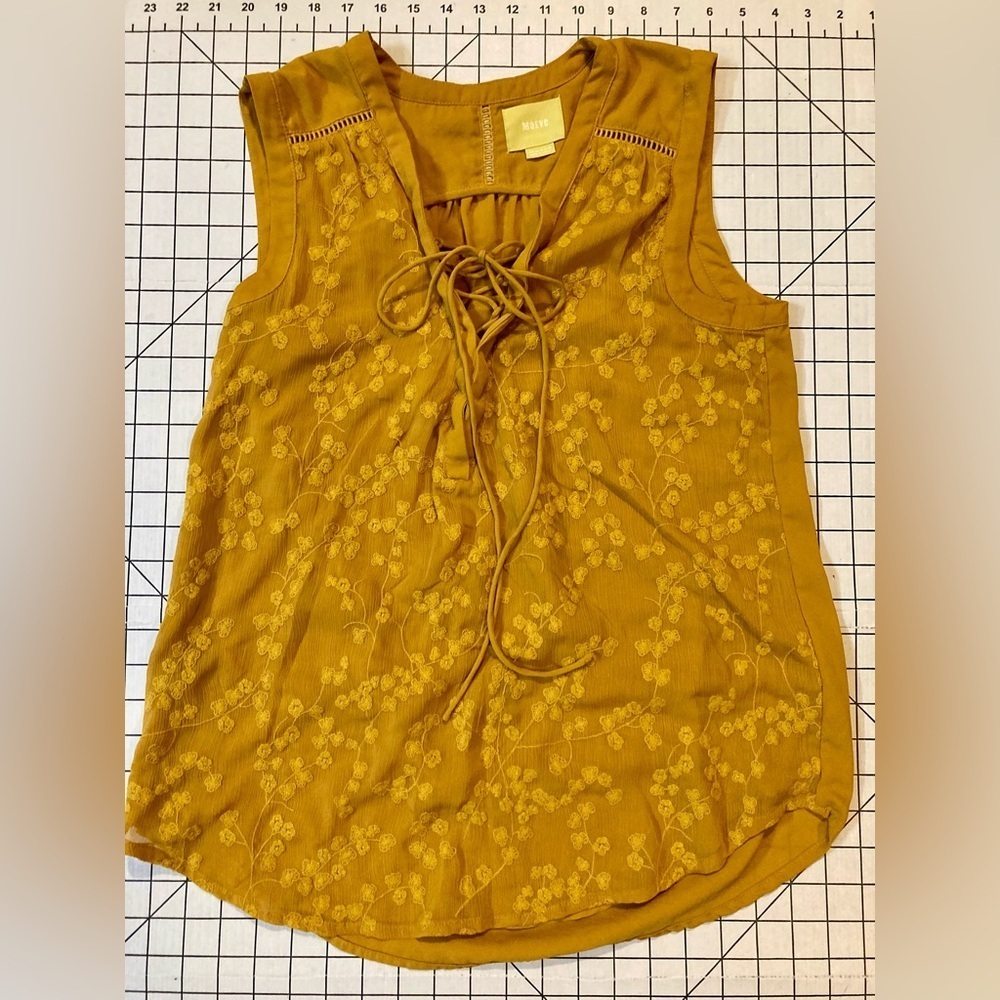 Maeve by Anthropologie Women’s Size 8 Mustard Yellow Lace Up Embroidered Blouse